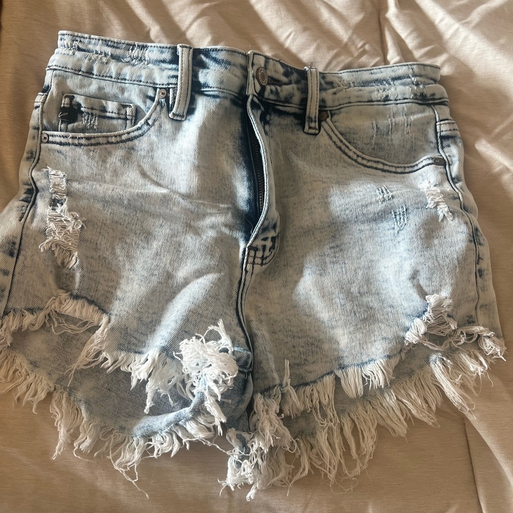 KanCan Blue Distressed Jean Shorts Raw Hem